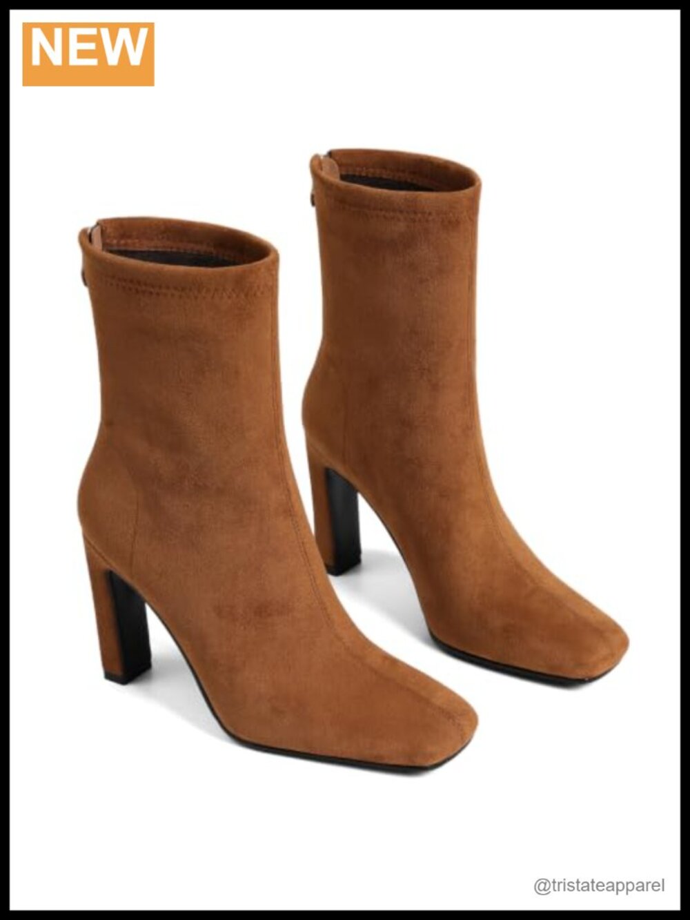 Women's Stretch Ankle Boots with Back Zipper Faux Suede Chunky Heel